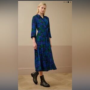 Silky floral maxi shirt dress with pearly buttons